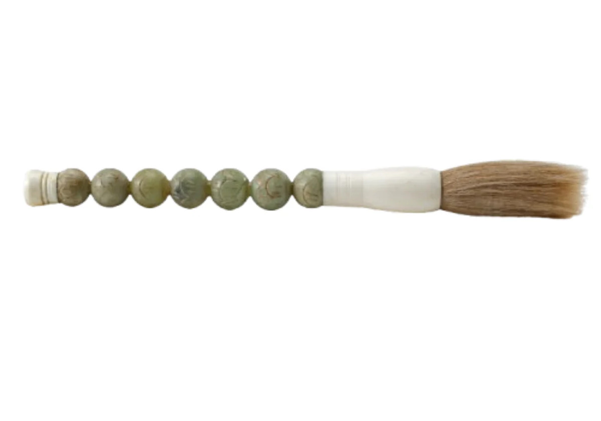 CARVED NEUTRAL GREEN JADE BEADS CALLIGRAPHY BRUSH | Alice Lane Home Collection