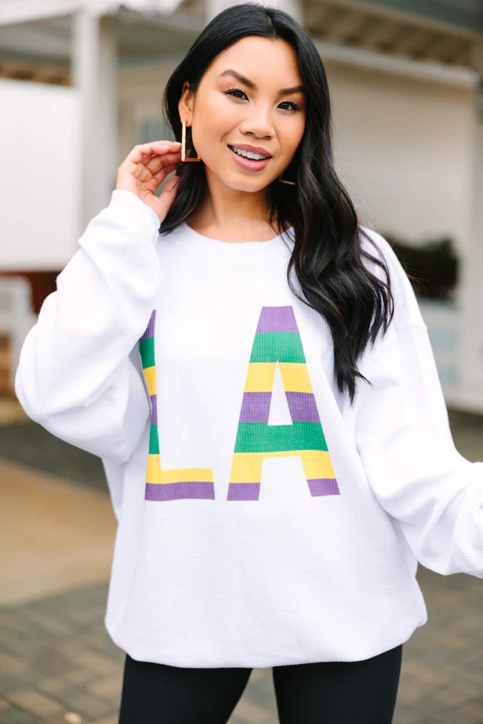 Louisiana Mardi Gras White Corded Graphic Sweatshirt | The Mint Julep Boutique