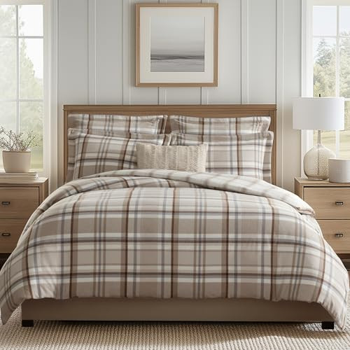Levtex Home - Spencer Plaid Neutral - Full/Queen Duvet Cover (90x94in.) + Two Standard Shams (20x26in.) - Plaid - Beige Tan Cream - Reversible - Brushed Flannel | Amazon (US)