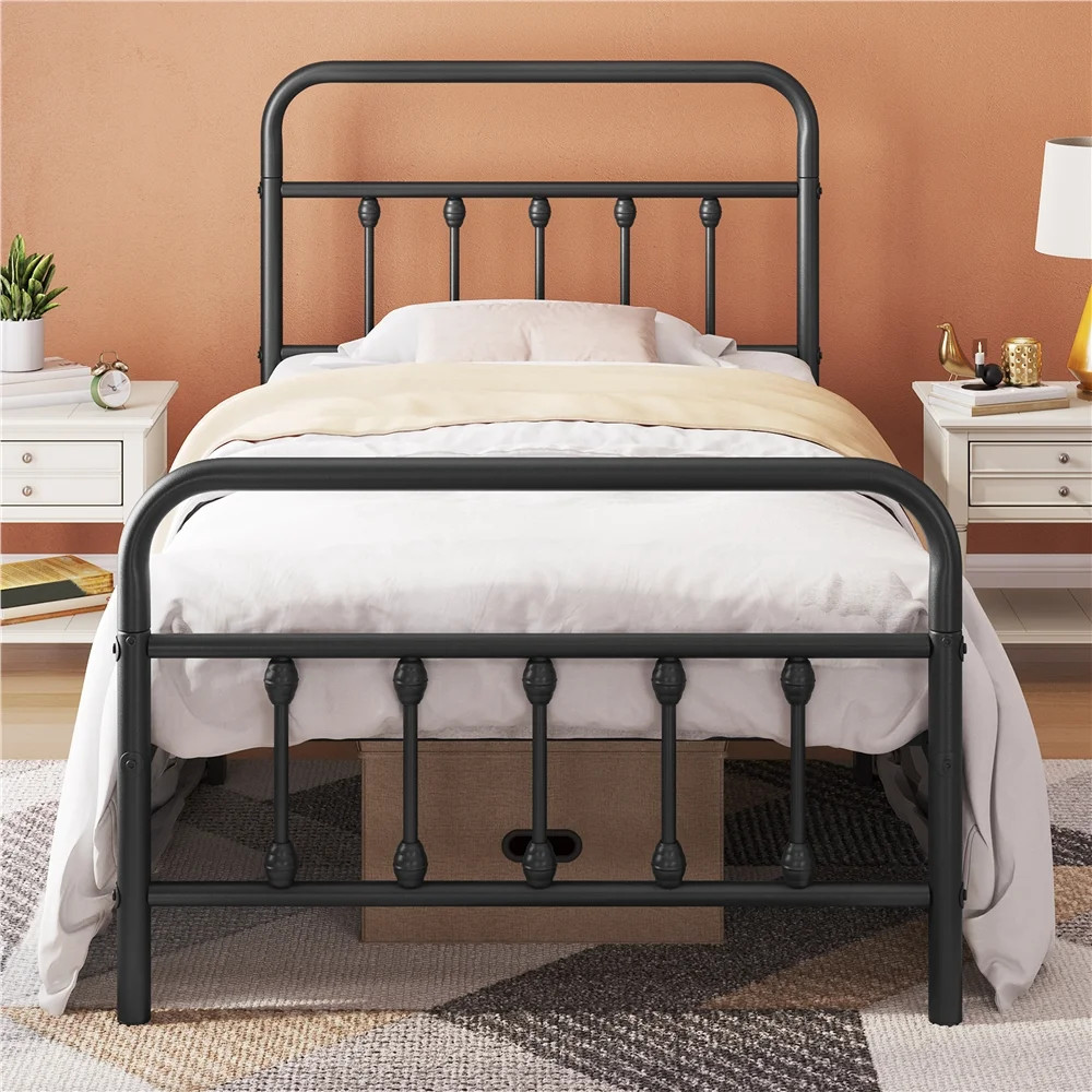 Yaheetech Classic Metal Bed Frames with High Headboard and Footboard,Twin Size,Black | Walmart (CA)
