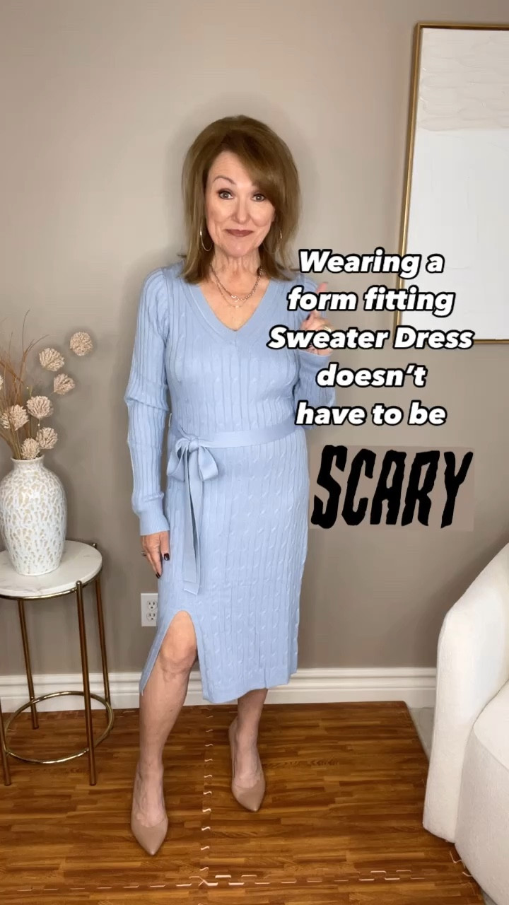 I’ve talked to a lot of women who avoid the sweater dress because it tends to be more form-fitting ... .but don’t be scared away.

Here’s a few tips on how you can love wearing a sweater dress, especially with the holidays approaching. They can make for a great chic and cozy holiday look.

✨I recommend sizing up to give you some “comfort space”.  Because of the sweater material, going up a size should not make the dress look baggy or oversized.  This is actually a benefit of it being more form fitting.

✨Most women (including myself) think of their tummies as the number one problem area.  That’s why I like the self belt specifically.  It provides definition for the waist and at the same time, being the same color as the dress, it doesn’t cut you in half.  Also, other belts, such as elastic ones, can cause some bulging if they are just the teeniest bit tight.  You can tie the self belt as tight or as loose as you like.

✨For a sweater dress, I tend to stay away from a full turtleneck and opt for v-necks or mock necks.  You want some of your neck to show to give you a more elongated look.

✨I love the slit in Option 1.  If you are worried about any width at the bottom of the dress, it breaks it up and adds some interest.

✨In Option 2, I went with a monochrome look in a midi length dress, all the way down to my boots. This provides a great silhouette if you are looking for something with a sleek look.


#LTKHoliday #LTKStyleTip #LTKSeasonal