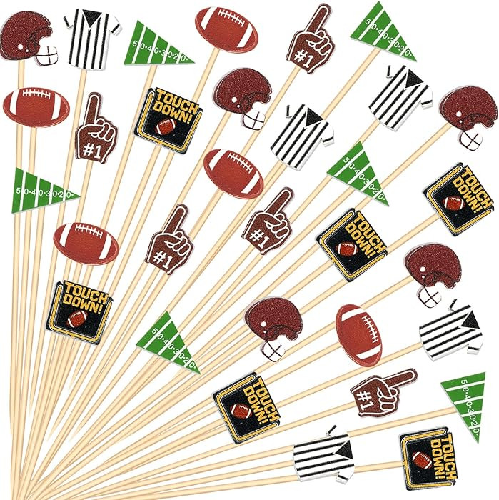CHENGU 200 Pcs Football Cocktail Picks Decorative Sports Ball Toothpicks Cupcake Toppers 6 Styles... | Amazon (US)