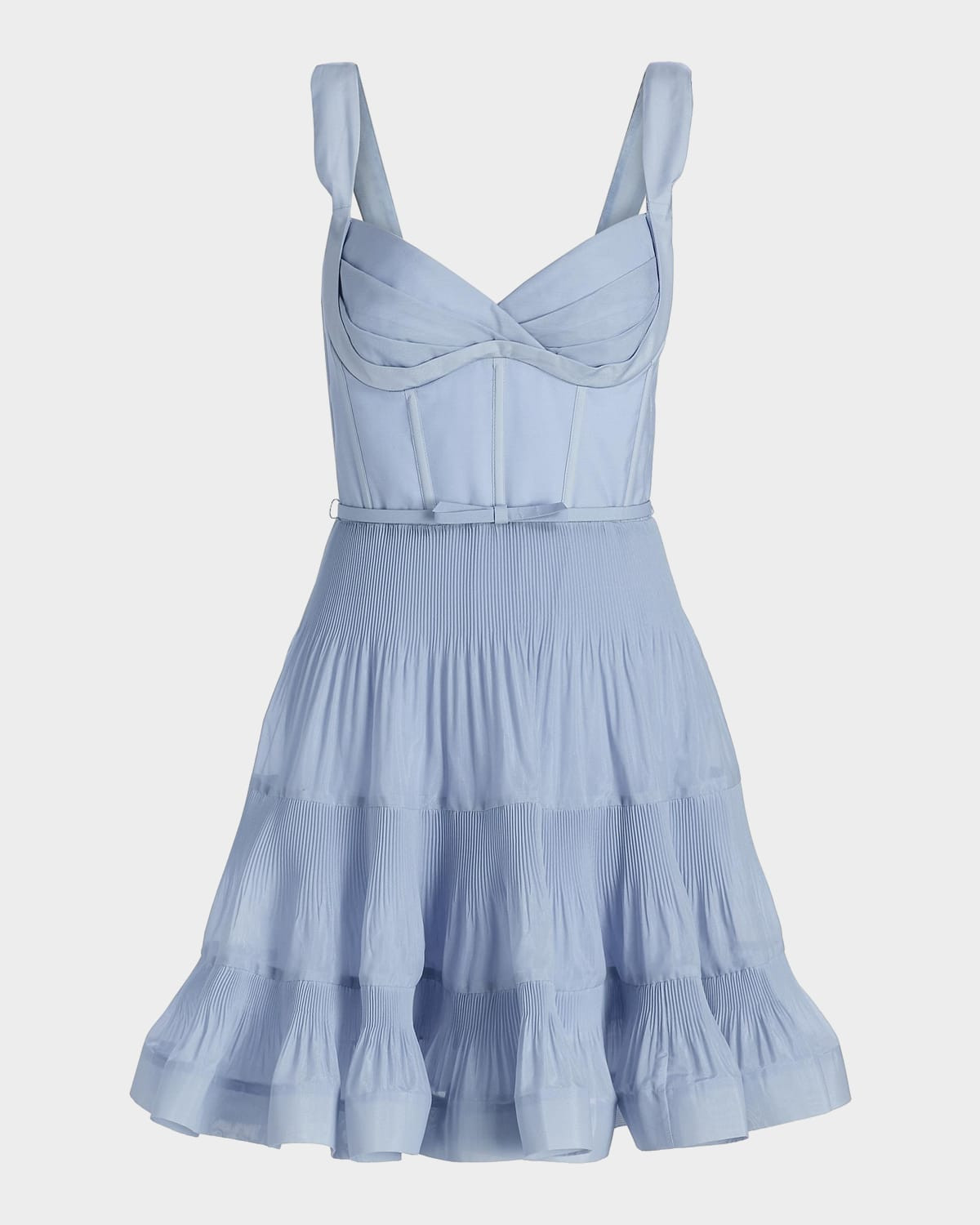 Belted Tiered Sleeveless Fit-&-Flare Mini Dress | Neiman Marcus