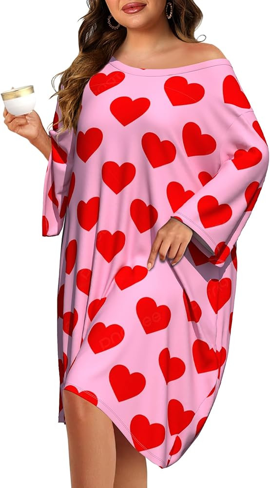 FLYCURVY Plus Size Nightgowns for Women Oversized Nightshirt Short Sleeve Loungewear Moomoo Dress... | Amazon (US)