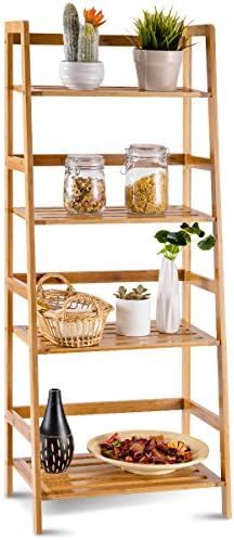 COSTWAY 47.5'' Bamboo Ladder Shelf, Multifunctional Plant Flower Display Stand, Storage Rack, Boo... | Amazon (US)