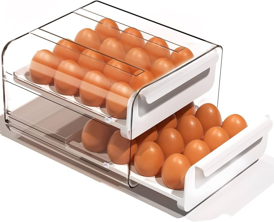 Egg Holder for Refrigerator, Large Capacity Fridge Organizers and Storage Bins, Clear Plastic Ref... | Amazon (US)