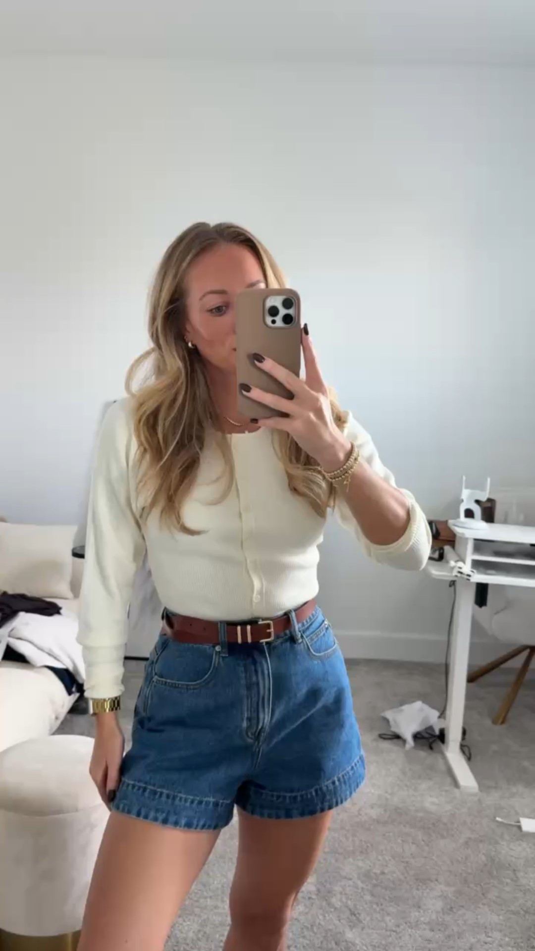 Fall in Florida inspo 🤍 Aritzia cardigan sweater (small), mid waist denim shorts, Amazon belt & accessories. 

#LTKootd #LTKStyleTip