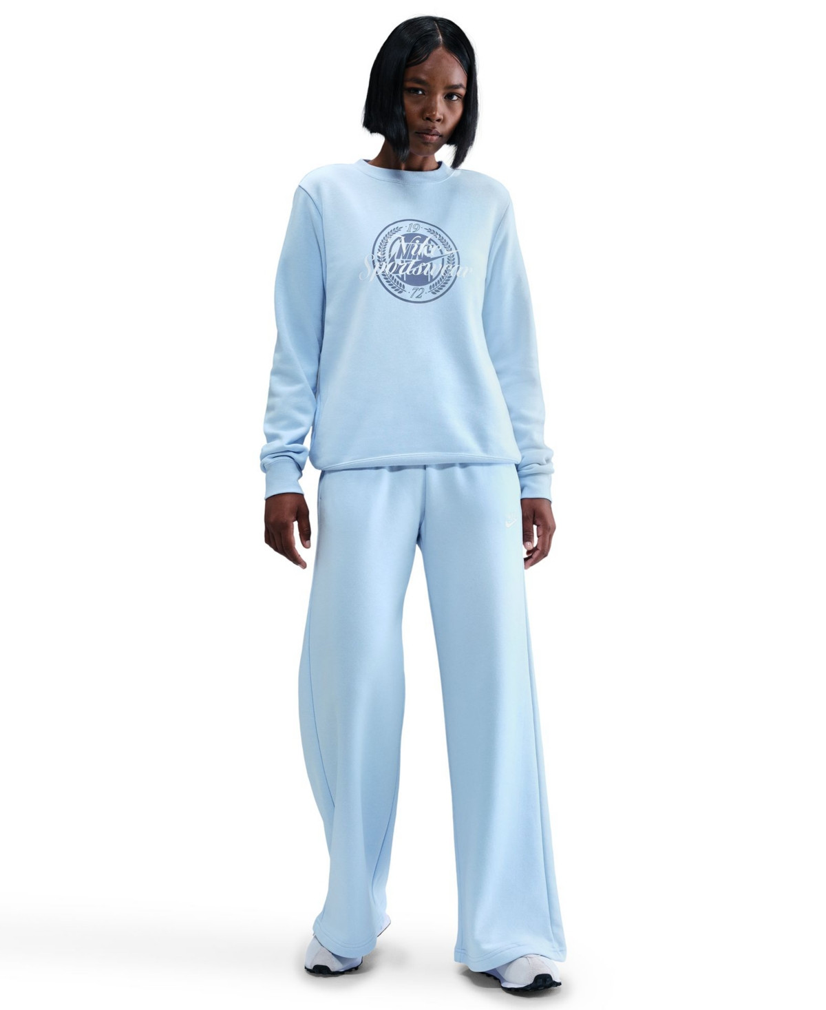 Nike Sportswear Women's Club Fleece Graphic Crewneck Sweatshirt - Celestine Blue/White | Macy's