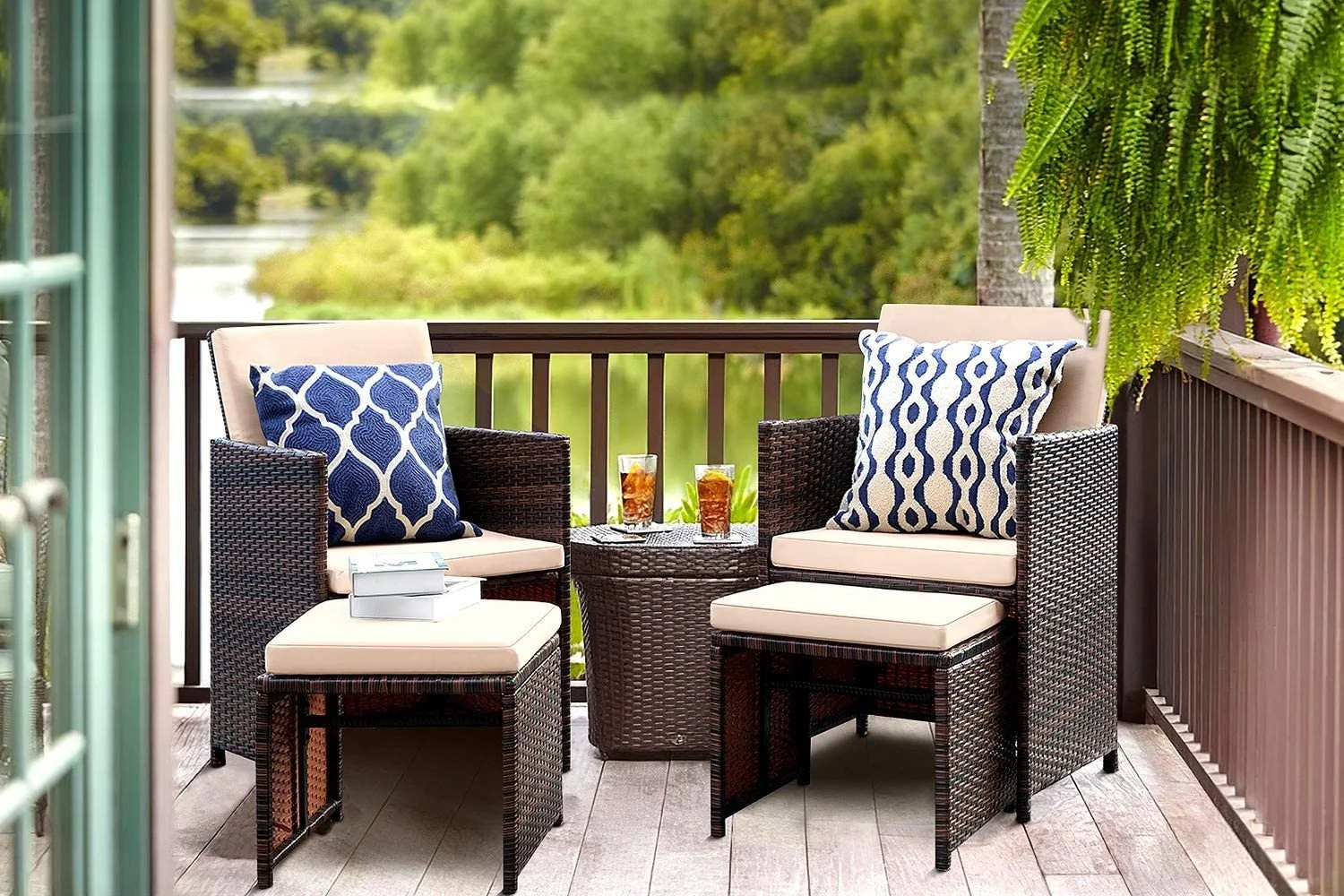 Lacoo 4 Pieces Patio Wicker Furniture Conversation Set with Two Ottomans Collapsible Balcony Porc... | Walmart (US)