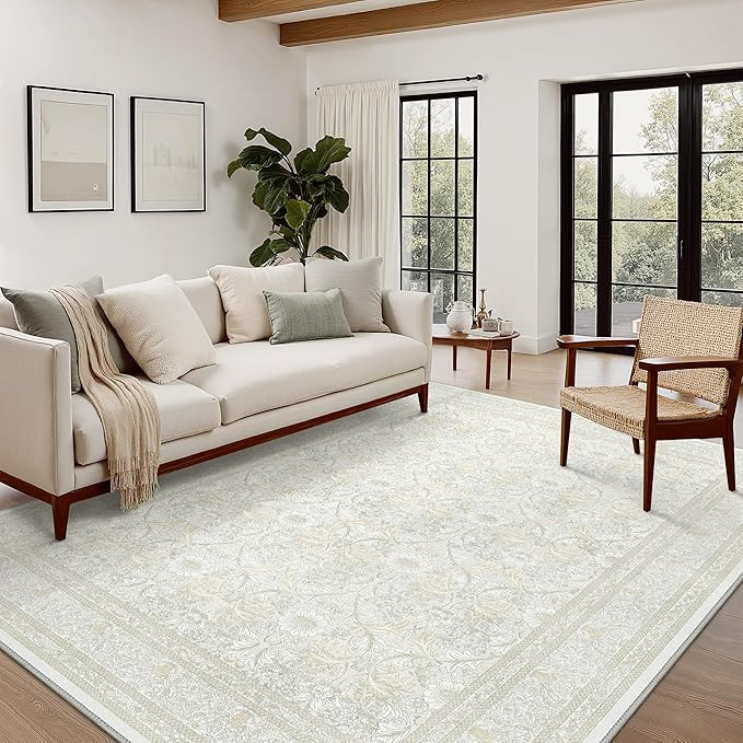 Clearance Vintage Floral Rugs 8x10, Washable Area Rug with Non Slip Backing, Low Pile for Living ... | Amazon (US)