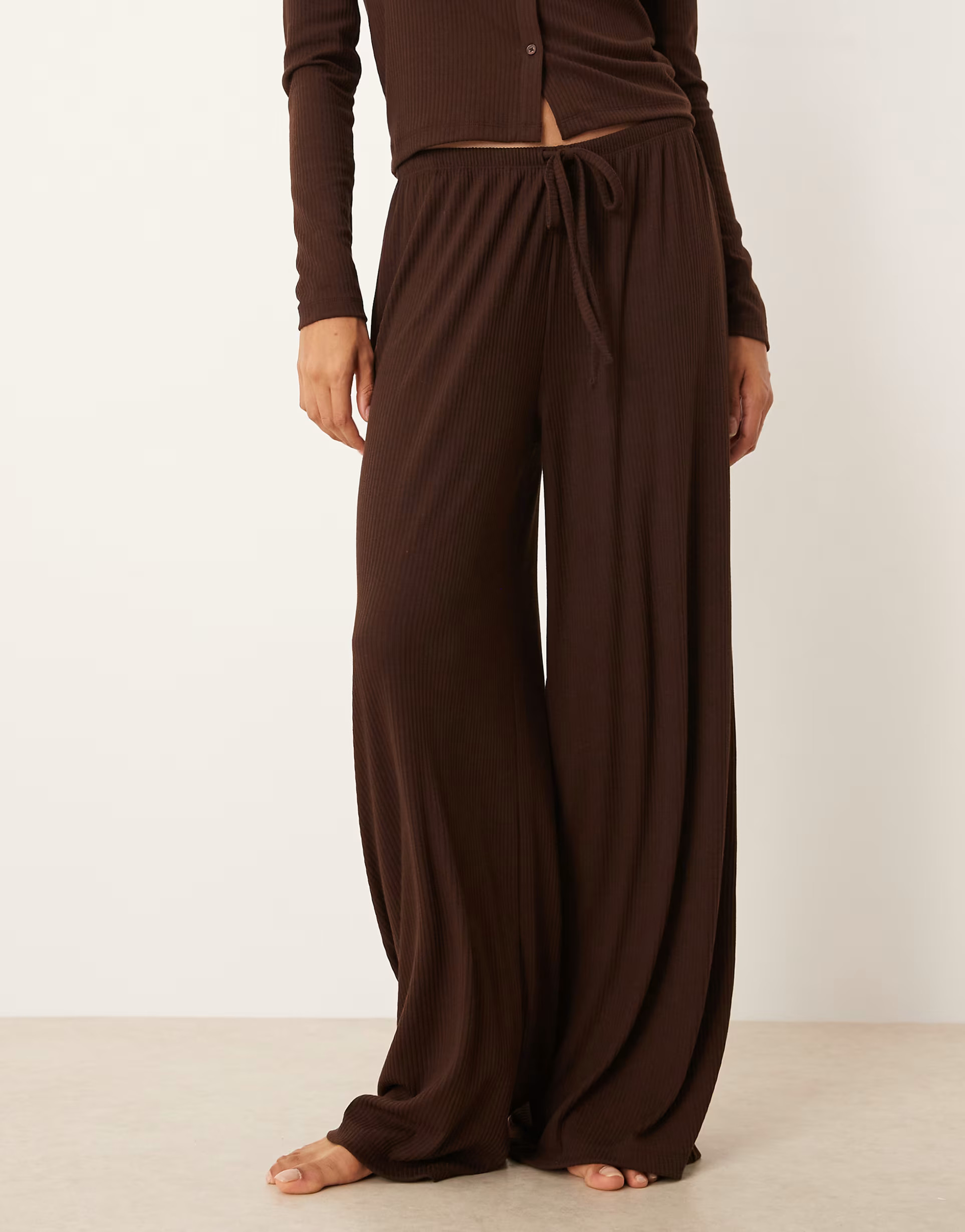 ASOS DESIGN lounge mix & match rib wide leg trouser in chocolate brown | ASOS (Global)