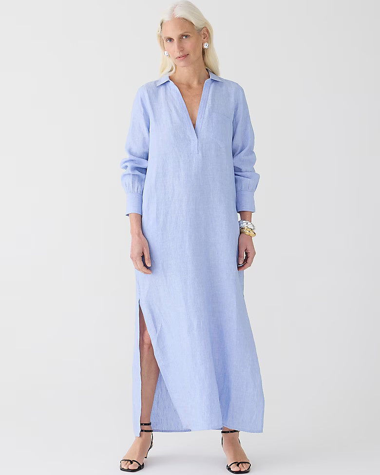 Bungalow maxi popover dress in linen | J. Crew US