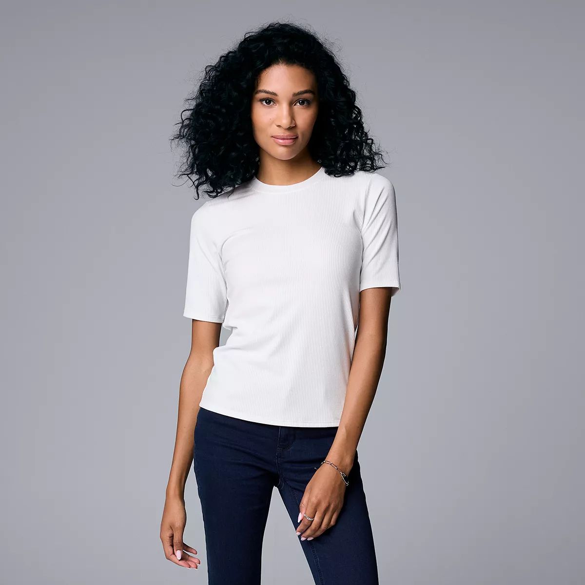 Women's Simply Vera Vera Wang Ribbed Fitted Elbow Sleeve Tee | Kohl's