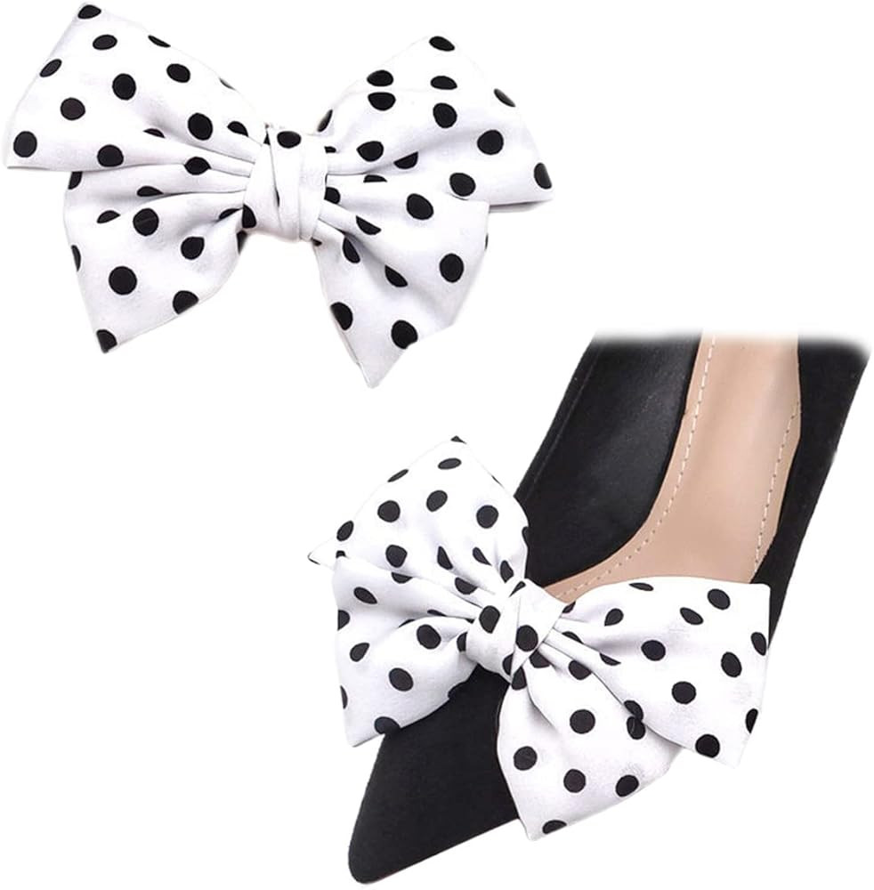 Satin Bow Shoe Clips Solid Color Dots Shoe Clips Elegant Wedding Party Shoes Decoration Bag Cloth... | Amazon (US)