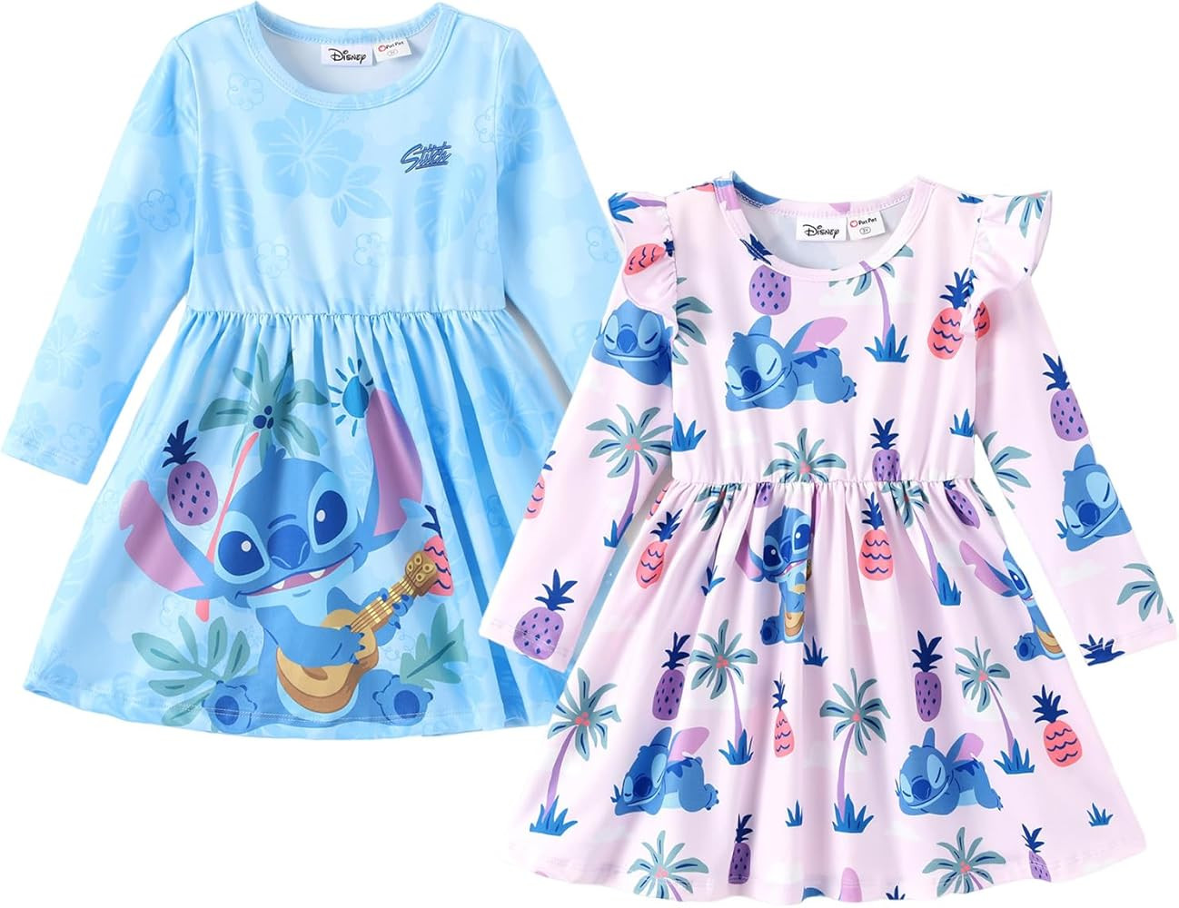 Disney Frozen Elsa Stitch Princess Minnie Mouse Toddler Girl Dresses 2 Pack Ruffle Long Sleeve Dr... | Amazon (US)