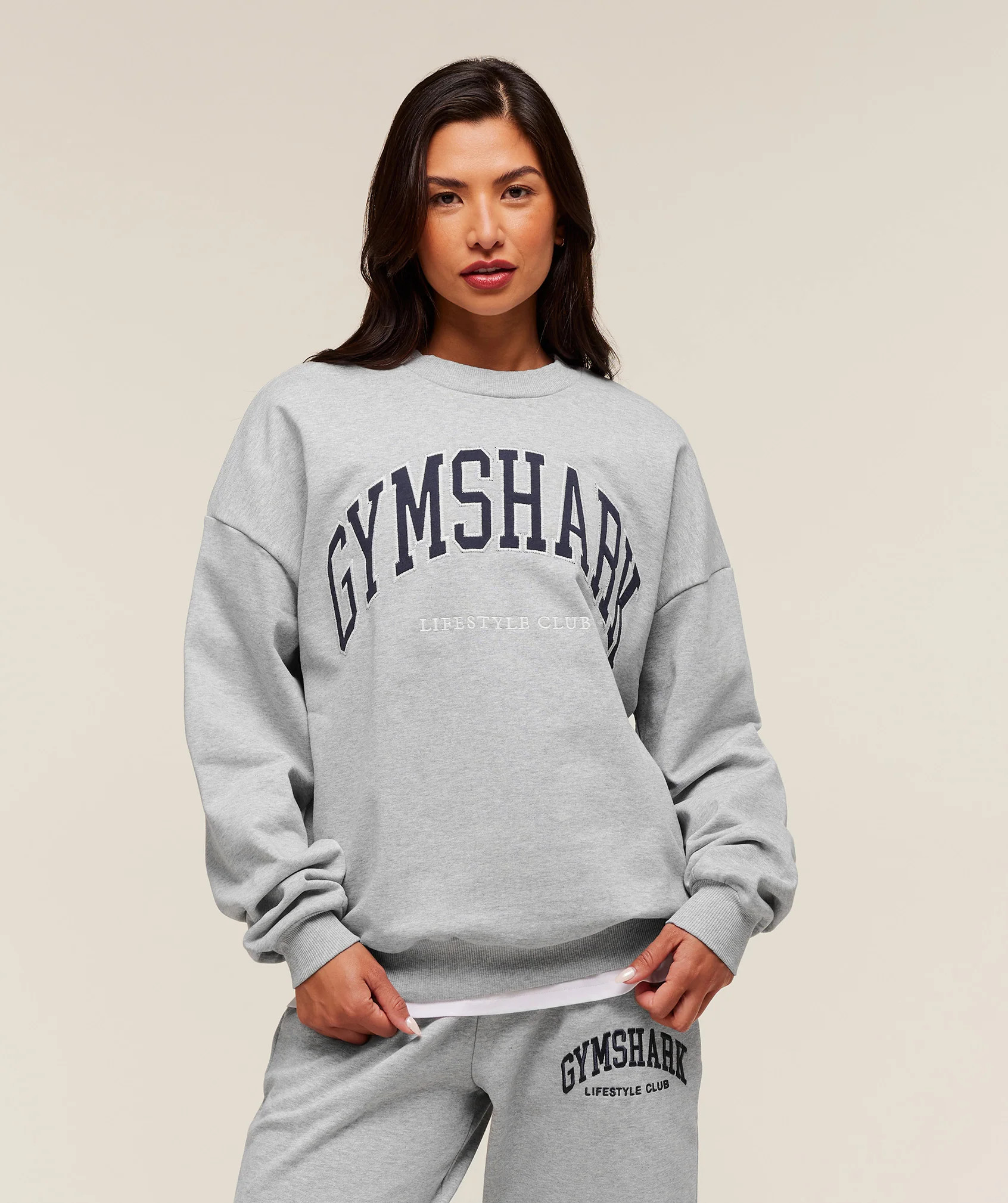 Gymshark Collegiate Graphic Crew Neck Pullover - Light Grey Core Marl | Gymshark US