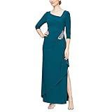 Alex Evenings Women's Long Stretchy 3/4 Sleeve Knot Front Column Dress, Emerald L Neck | Amazon (US)