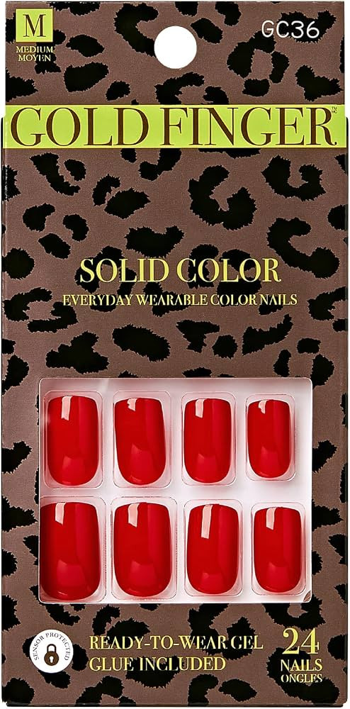 Gold Finger Full Cover False Nails Kit with Glue, Solid Color, Ready to Wear Gel, Medium, Long Le... | Amazon (US)