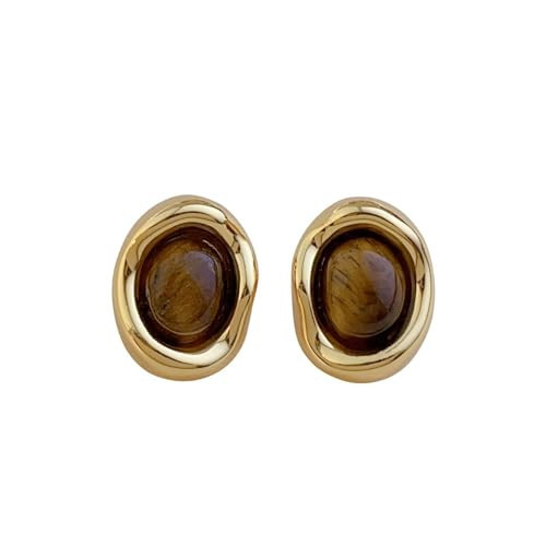 StyleJella Trendy Women's Gold Chunky Tiger Eye Stone 14k Gold Plated Rhinestone Square Stud Earrings, Brown Natural Gemstone And Yellow Gold Hypoallergenic Jewelry Gift | Amazon (US)