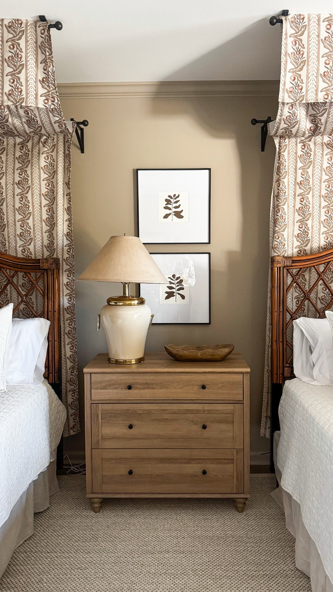Paint color: Quahog by C2 paint 
Custom drapery
Lamp vintage 
Art @lanebethayart 

Everything else for this lake bedroom is linked!