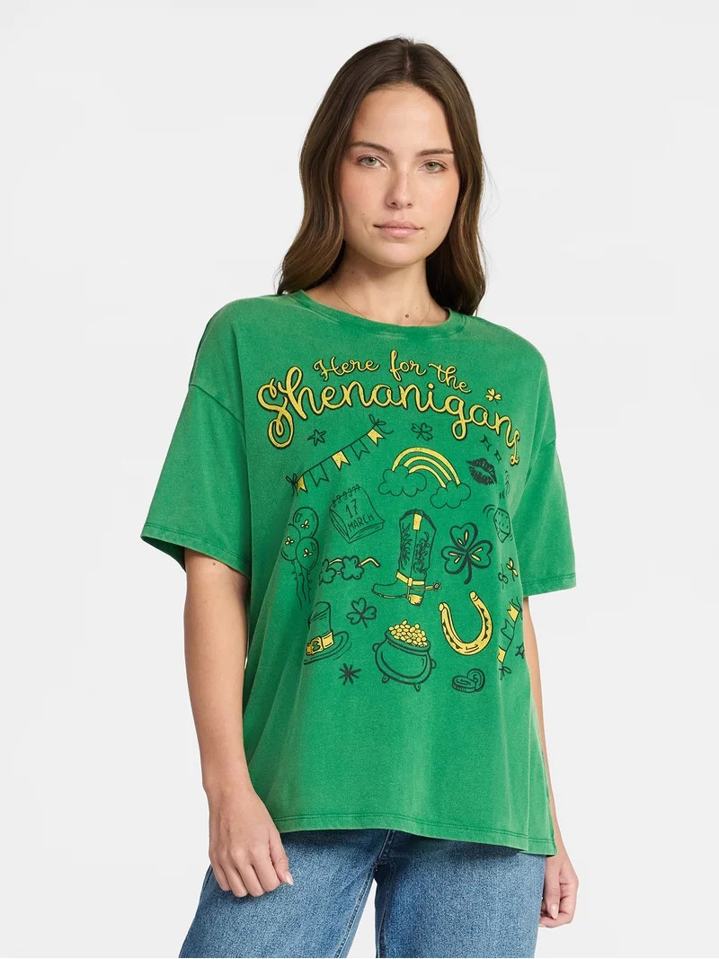 Saint Patrick's Day Women's Here for Shenanigans Graphic Tee from Way to Celebrate, Sizes S-XXXL | Walmart (US)