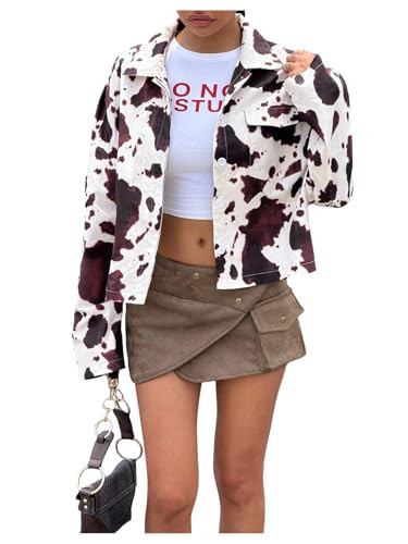 SOLY HUX Women's Plus Size Cow Print Jacket Long Sleeve Button Down Casual Outerwear Western Cowgirl Outfit Brown Cow XX-Large Plus | Amazon (US)