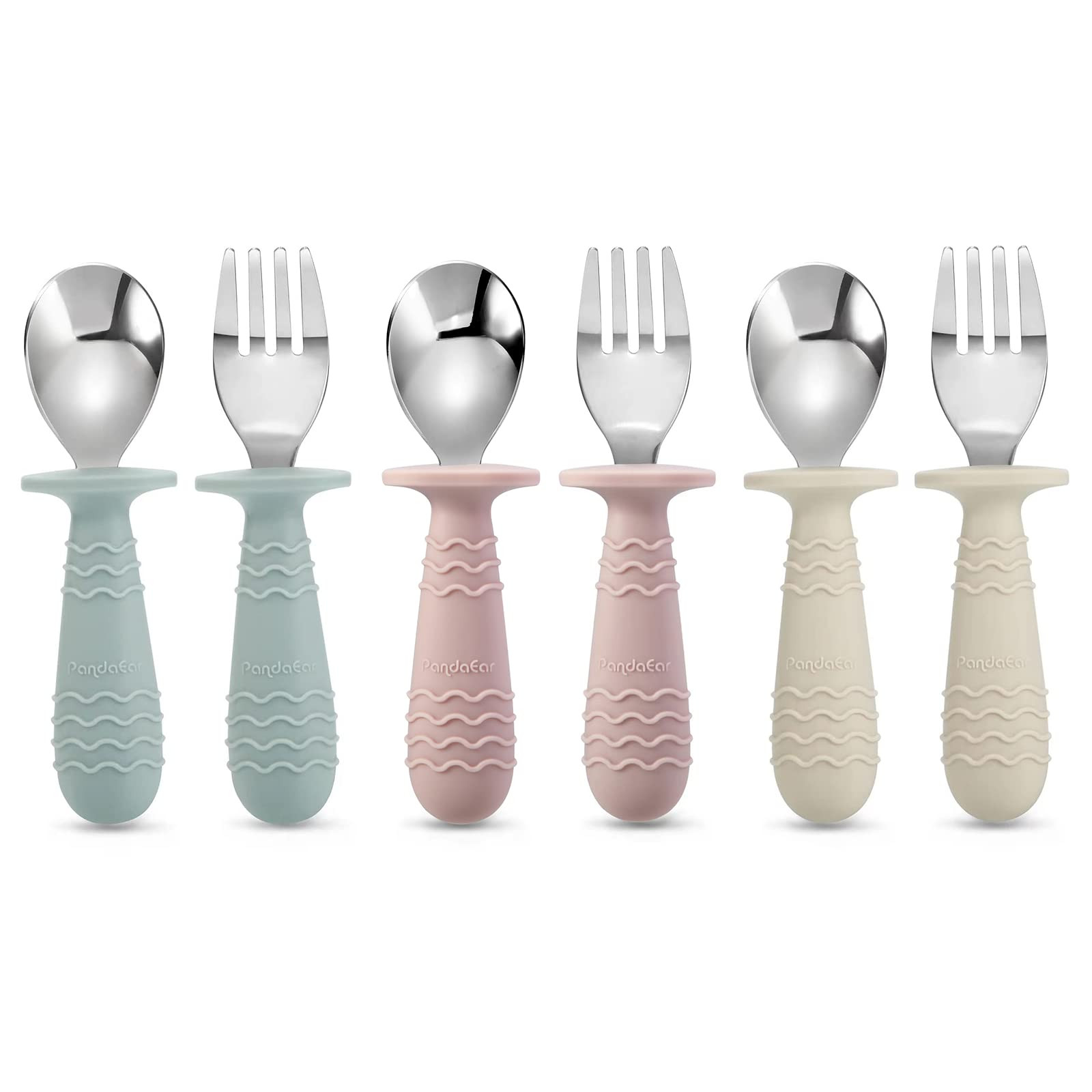 PandaEar 6 Pieces Baby Toddler Silicone Stainless Steel Utensils Silverware Spoon Fork for Baby T... | Amazon (CA)