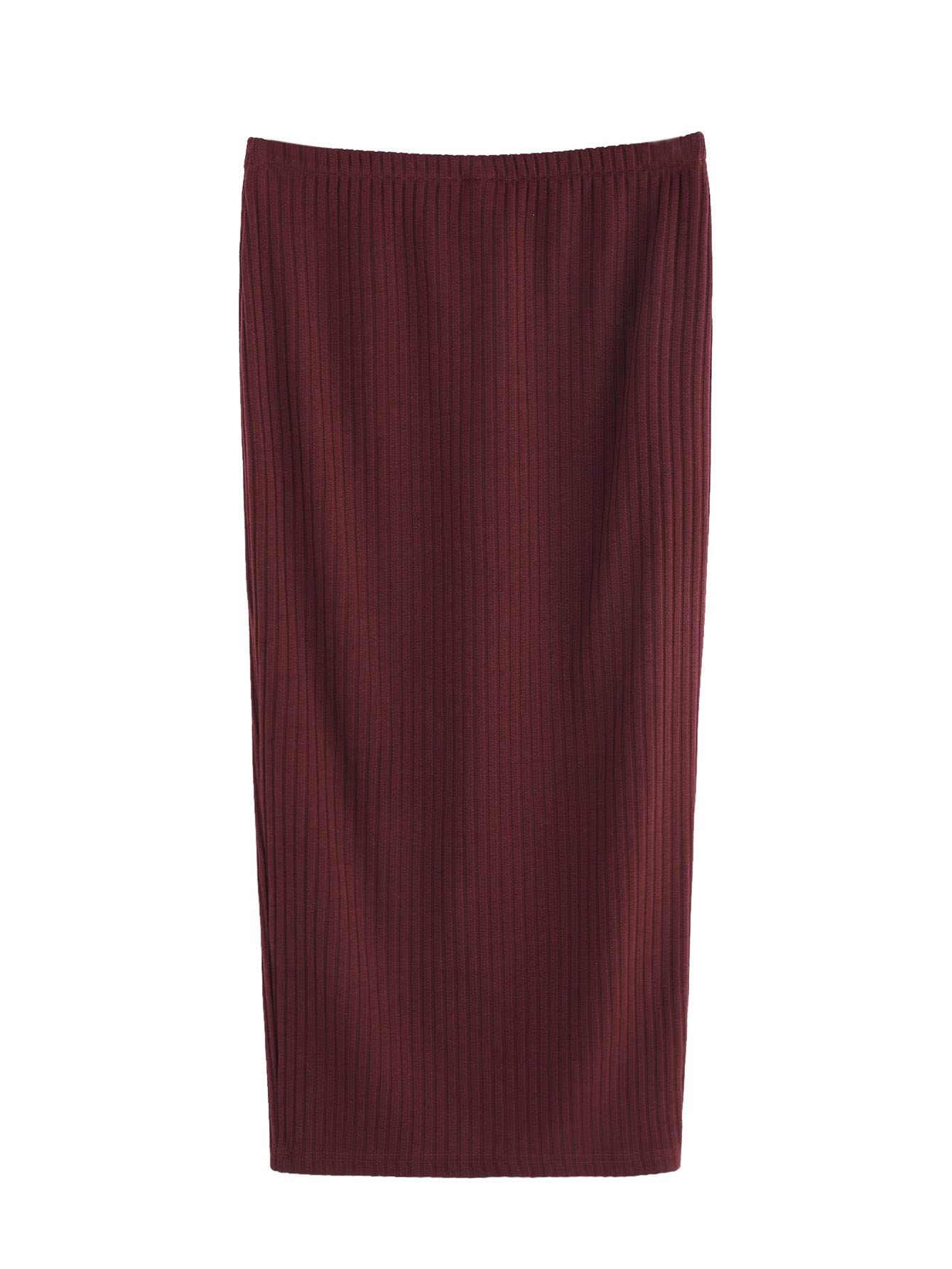 SheIn Women's Basic Plain Stretchy Ribbed Knit Split Full Length Skirt | Amazon (US)