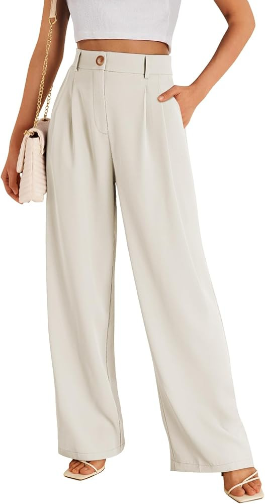 LILLUSORY - Pantalones de vestir de pierna ancha, elegantes, de cintura alta para mujer | Amazon (US)