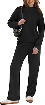 WIHOLL Lounge Sets for Women Fall Outfits, Two Piece Sets Mock Neck Tops Wide Leg Pants Vacation ... | Amazon (US)