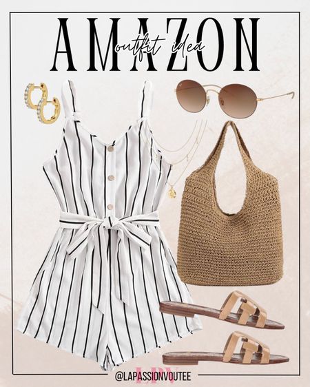 Get ready to turn heads with this stunning Amazon ensemble! Rock a chic romper with a belt, complemented by hoop earrings, layering necklaces, a straw shoulder bag, sunglasses, and slide sandals.

#LTKfindsunder100 #LTKSeasonal #LTKstyletip