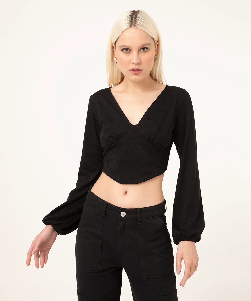 blusa cropped corset manga bufante preta - CeA | Moda Feminina, Masculina, Infantil, Celulares e ... | C&A (BR)