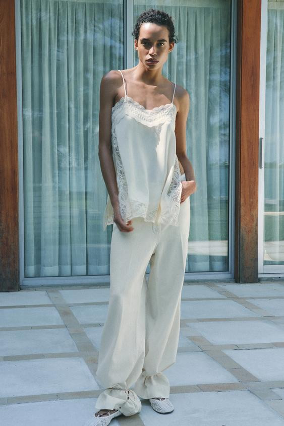 ZW COLLECTION LACE SLIT TOP | Zara US