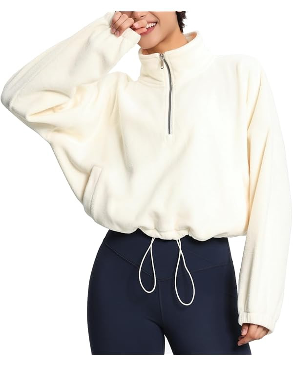 THE GYM PEOPLE Women’s Half Zip Crop Pullover Sweatshirt Fleece Stand Collar Workout Tops with ... | Amazon (US)