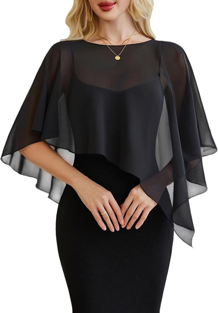 Avidlove Women Chiffon Capelet Batwing Sleeve Wedding Shawl Sheer Cover Up | Amazon (US)