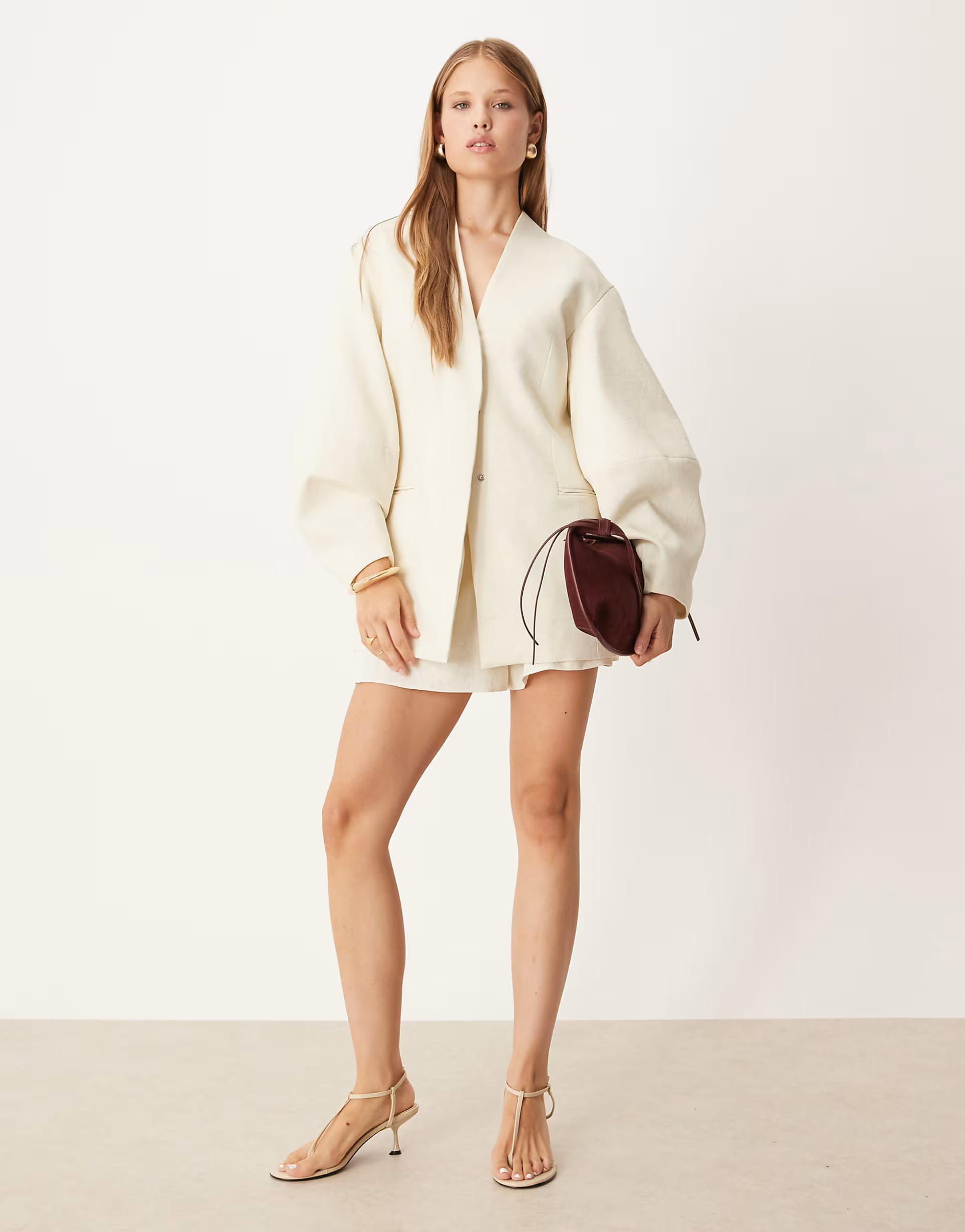 ASOS DESIGN cocoon sleeve collarless blazer in buttermilk - part of a set | ASOS | ASOS (Global)