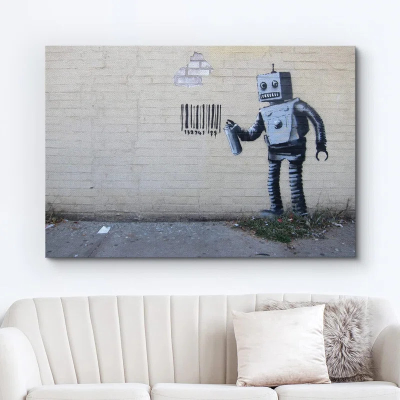 Pop Urban Street " Banksy Robot Spray Painting Barcode " | Wayfair North America