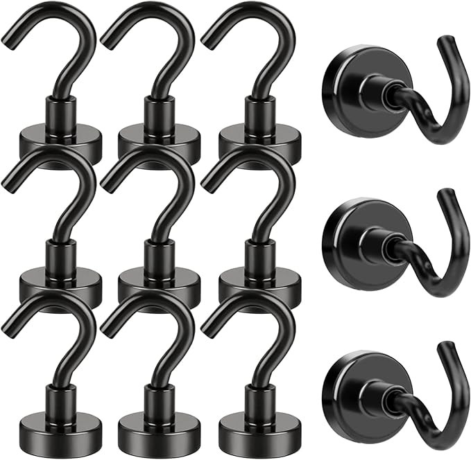MIKEDE Black Magnetic Hooks, 28Lbs Heavy Duty Neodymium Magnets with Hooks for Refrigerator, Stro... | Amazon (US)