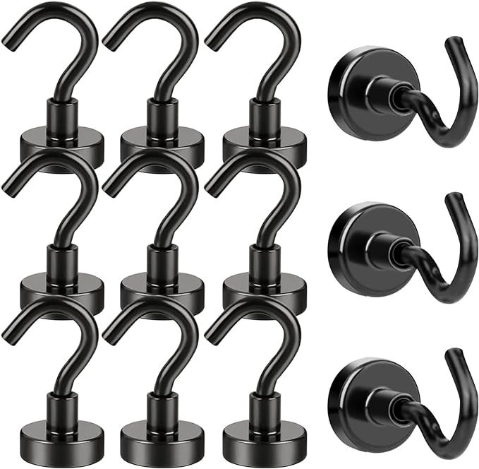 MIKEDE Black Magnetic Hooks, 28Lbs Heavy Duty Neodymium Magnets with Hooks for Refrigerator, Stro... | Amazon (US)