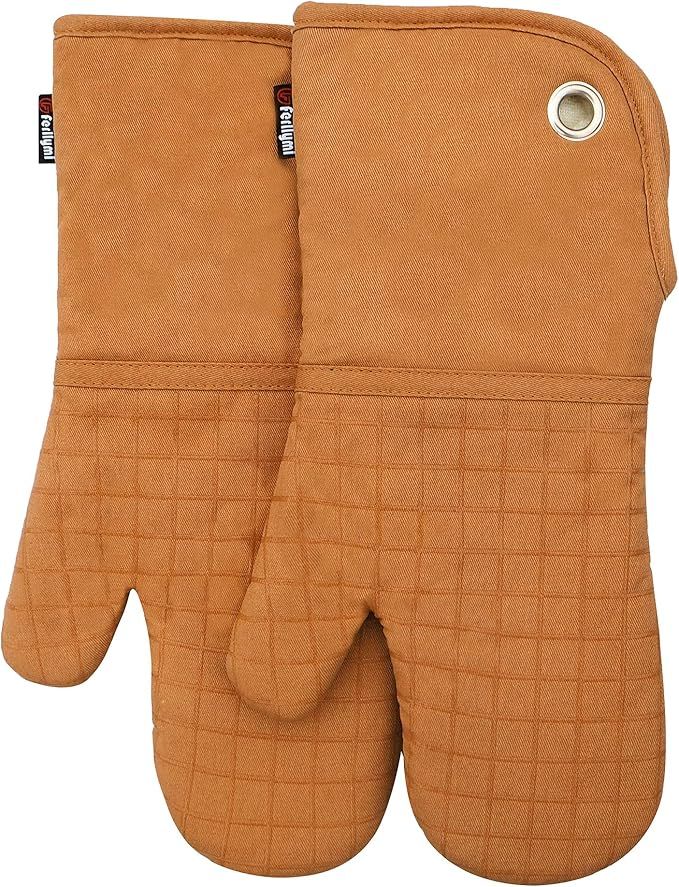 Silicone Groment Oven Mitts with Heat Resistant Non-Slip Set of 2, Cotton Quilting Lining, Oven G... | Amazon (US)