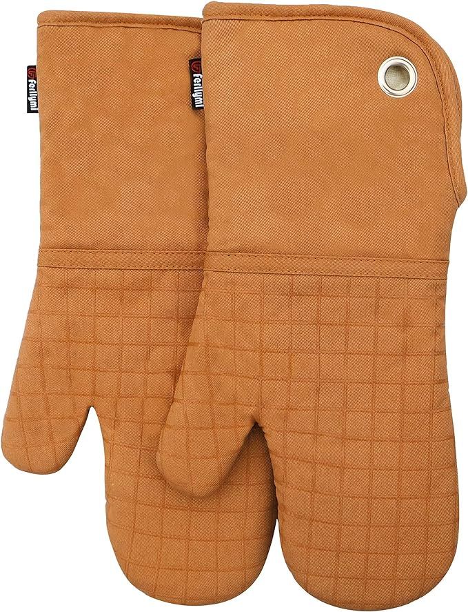 Silicone Groment Oven Mitts with Heat Resistant Non-Slip Set of 2, Cotton Quilting Lining, Oven G... | Amazon (US)