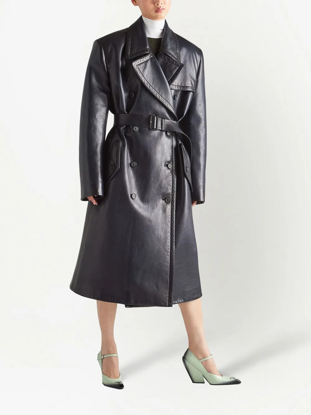 double-breasted leather trench coat | Farfetch Global