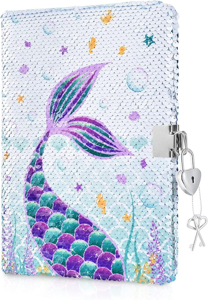 WERNNSAI Mermaid Sequins Notebook - Reversible Mermaid Journals Unique Gift for Girls Travel Scho... | Amazon (US)