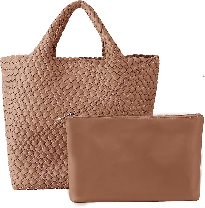 Woven Bag for Women, Fashion Woven Tote Bag Large Capacity, Soft Vegan Leather Hand-woven Handbag... | Amazon (US)