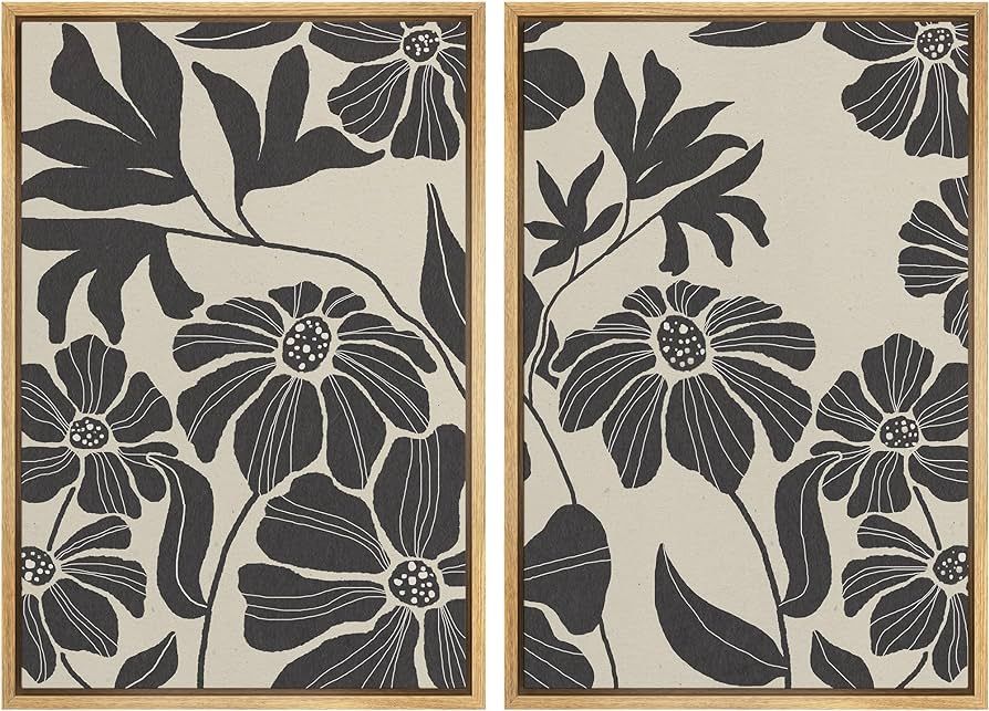 MUDECOR Framed Canvas Print Wall Art Monochrome Floral Botanical Black and White Illustrations Mo... | Amazon (US)