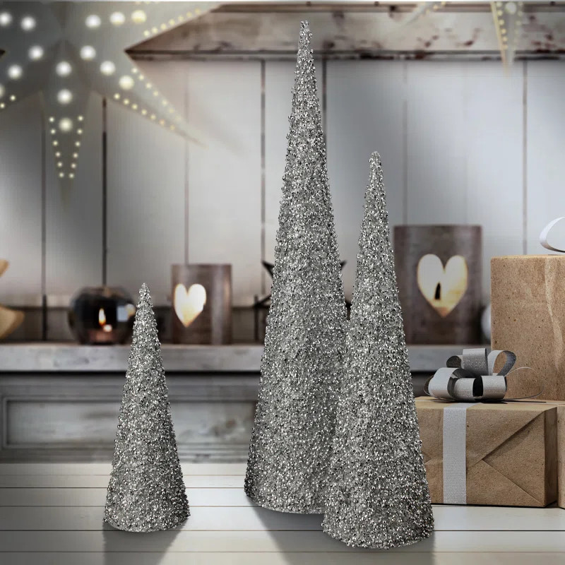 3 Piece Glitter Cone Tree Set | Wayfair North America