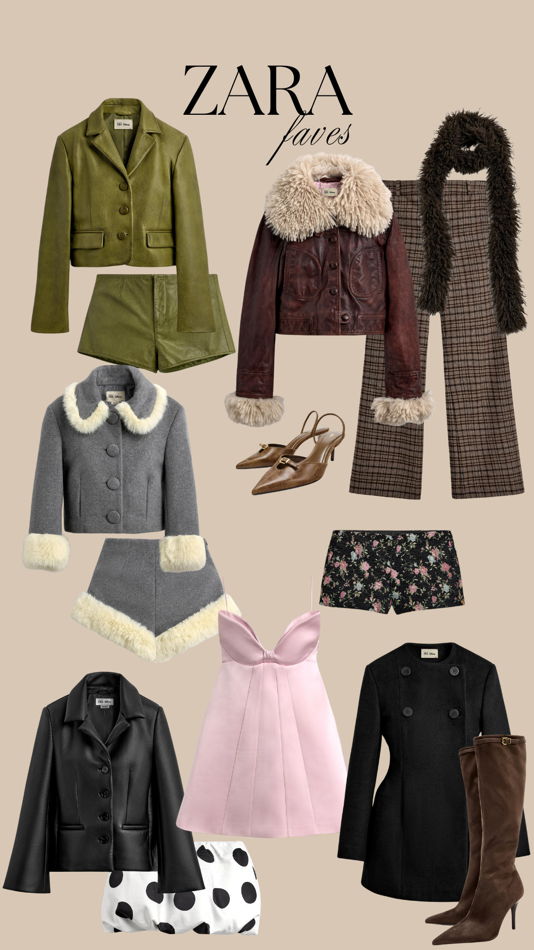 Autumn Outfits, Leather Jacket, Flare Trousers, Faux Fur Scarf, Leather Shorts, Blazer, Mini Dress, Coat, Faux Fur Jacket, Skirt, Slingback Shoes, Zara 

 #LTKuk #LTKautumn #LTKstyletip