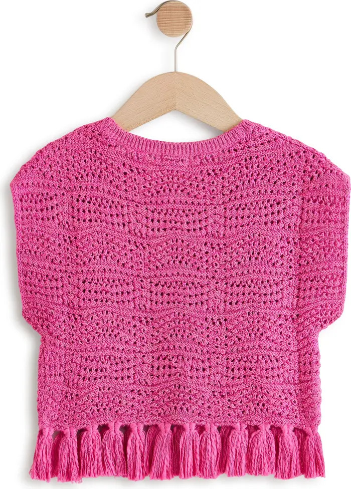 Kids' Open Stitch Tassel Trim Sweater | Nordstrom