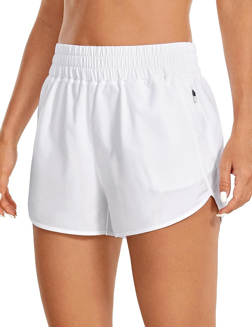 CRZ YOGA Women's High Waisted Running Shorts Mesh Liner - 3'' Dolphin Quick Dry Athletic Gym Trac... | Amazon (US)