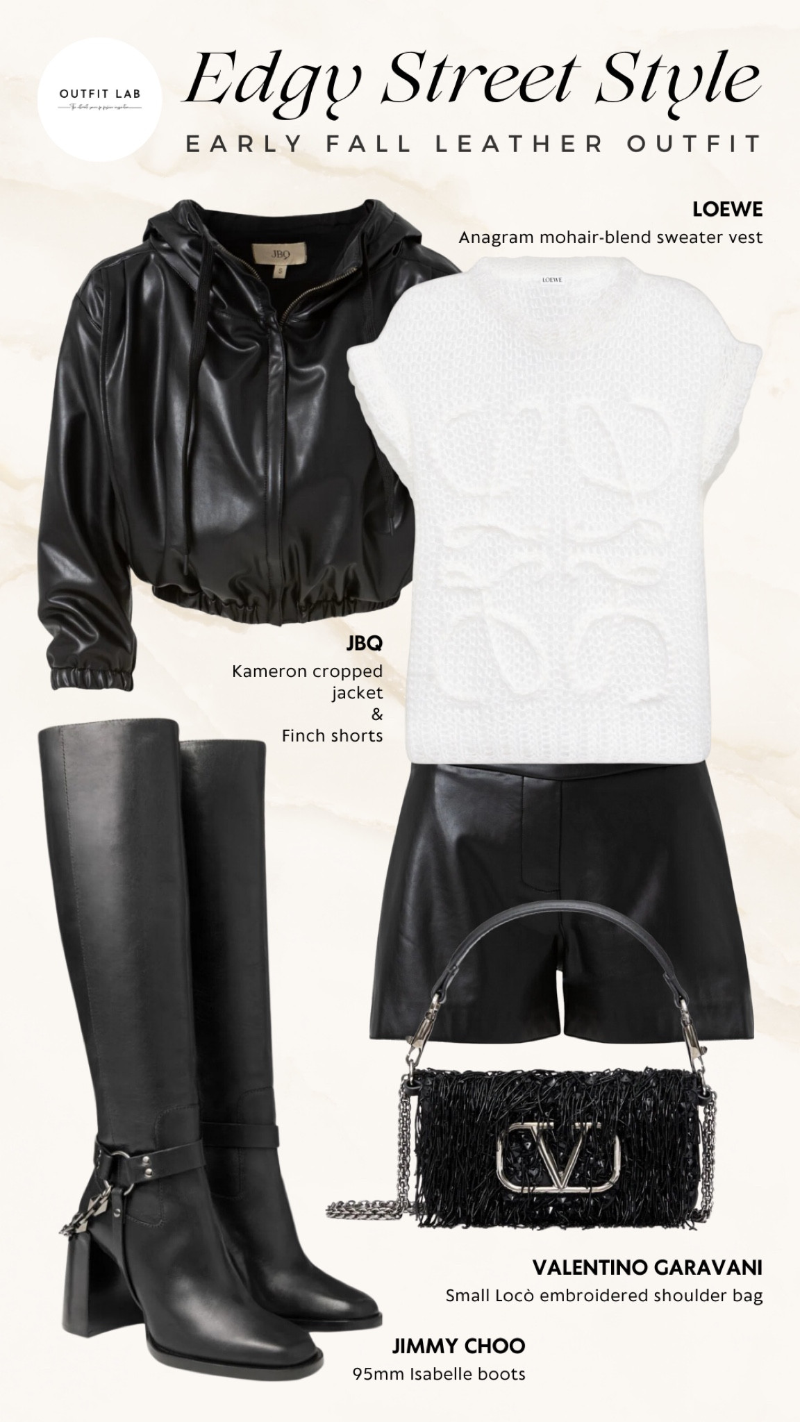 Edgy Street Style: Early Fall Leather Outfit – Shop Now!

Embrace edgy street style this fall with a chic leather outfit. Featuring a JBQ Kameron jacket and shorts for a bold look, paired with sleek Jimmy Choo boots. Layer with a stylish Loewe vest and complete the ensemble with a trendy Valentino Garavani bag. Perfect for making a statement on the streets, this outfit combines fashion and function. Shop now to elevate your fall wardrobe with this stunning leather ensemble!

#LTKSeasonal #LTKStyleTip #LTKNYFW